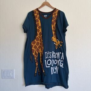 NEW Lazy One Blue Short Sleeve Women’s Nightgown Giraffe “It’s Been A Long Day”